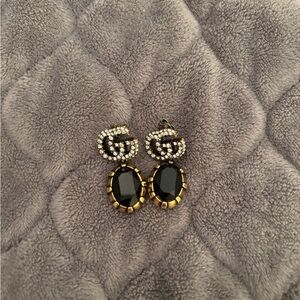 Gucci Black and Gold Crystal Earrings